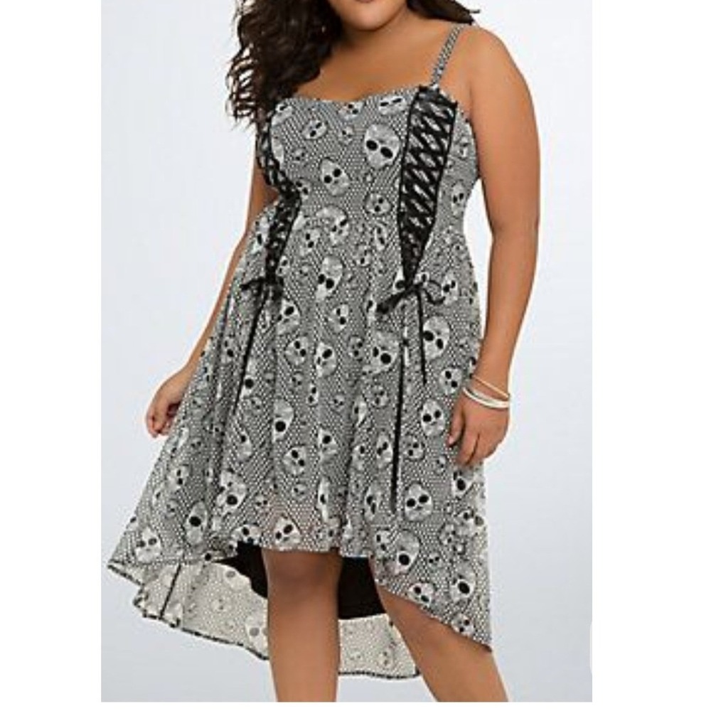 Tripp NYC Sugar Skull Lace Up High Low Dress Black White Plus Size 4‎ VL1798XP